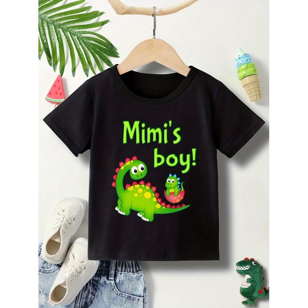 boys Cotton T-shirt "MIMI'S BOY"Dinosaur Print For Comfortable And Casual Round Neck Short Sleeves