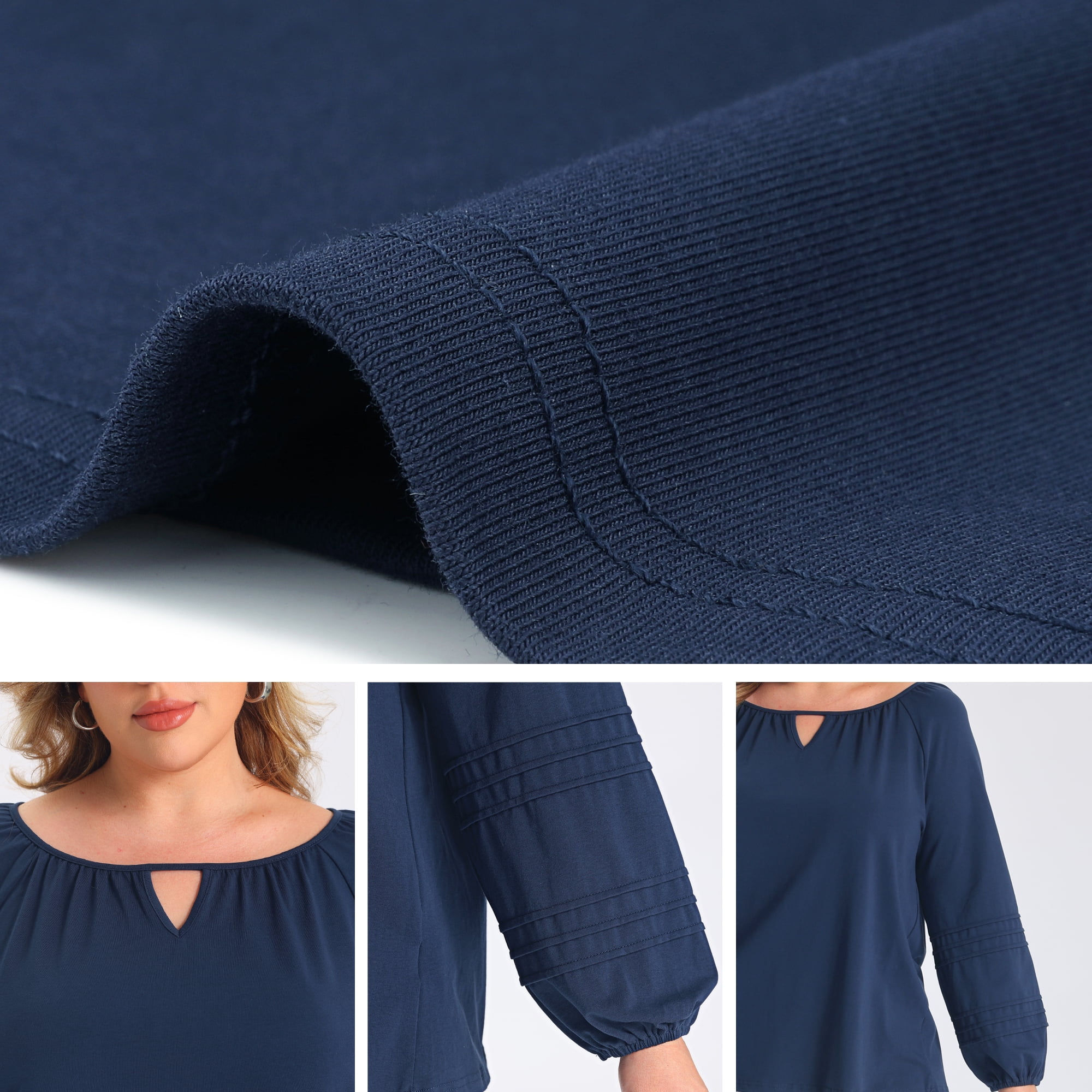 DARING DIVA Women's Plus Keyhole Neck Lantern Sleeve Pintuck 4X Navy Blue