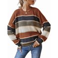 thumbnail image 2 of Striped Knit Sweater for Women Fall Winter Casual Trendy Crewneck Pullover Color Block Sweaters Y2k Tops Dark Brown S, 2 of 9