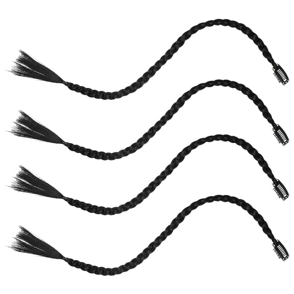 FONDOTIN 4Pcs Braid Extensions for Women Clip in Braided Bang Hairpiece Black Natural Color for Parties
