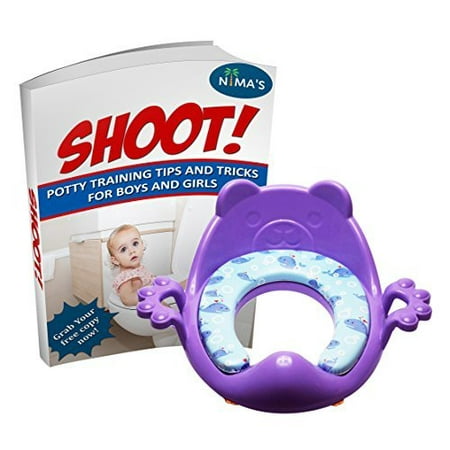Nima's Purple soft potty training seat with handles | easy clean | for elongated toilet | free e-Book & Potty Chart