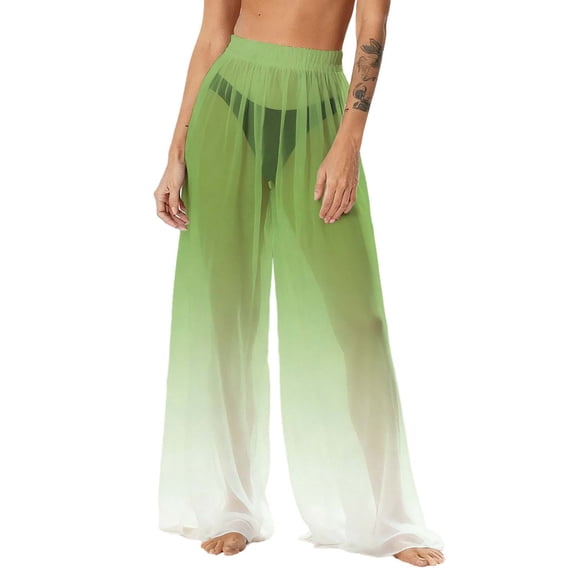 Gymvis Women's Boho Chiffon Print Lightweight Sun Protection Beach Cover Up Pants - Wide Leg Swimwear for the Beach