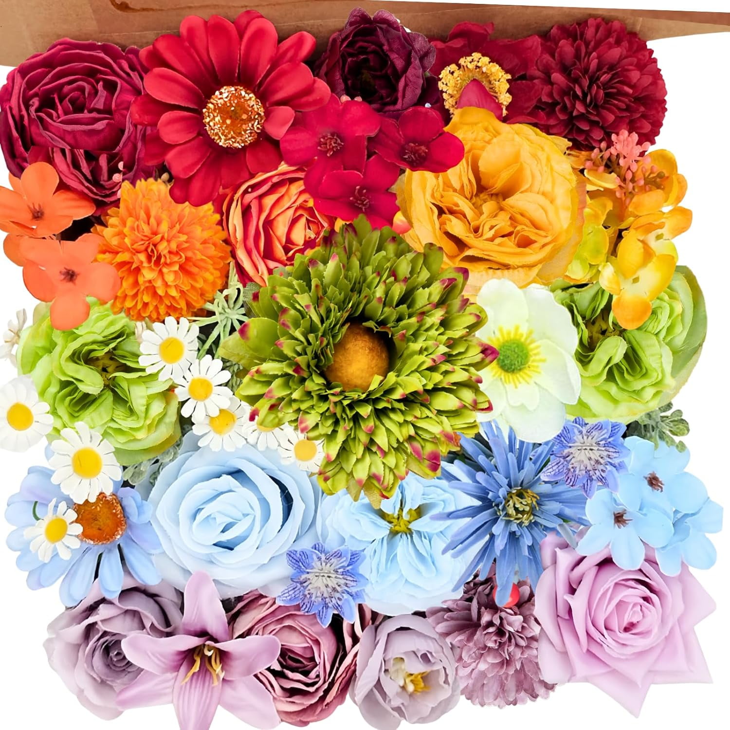 Blue Artificial Flowers Combo Box Set, Baby Blue Silk Peonies Dahlia Roses with Stems for DIY Bridal Wedding Bouquets Baby Shower Floral Arrangements Centerpiece Table Party Home Decorations