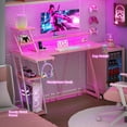 thumbnail image 6 of 47 Inch Pink Gaming Desk with LED Lights & Power Outlet, Gaming Computer Desk with Storage Shelves, L Shaped Gamer Workstations with Monitor Stand for Bedroom, 6 of 14