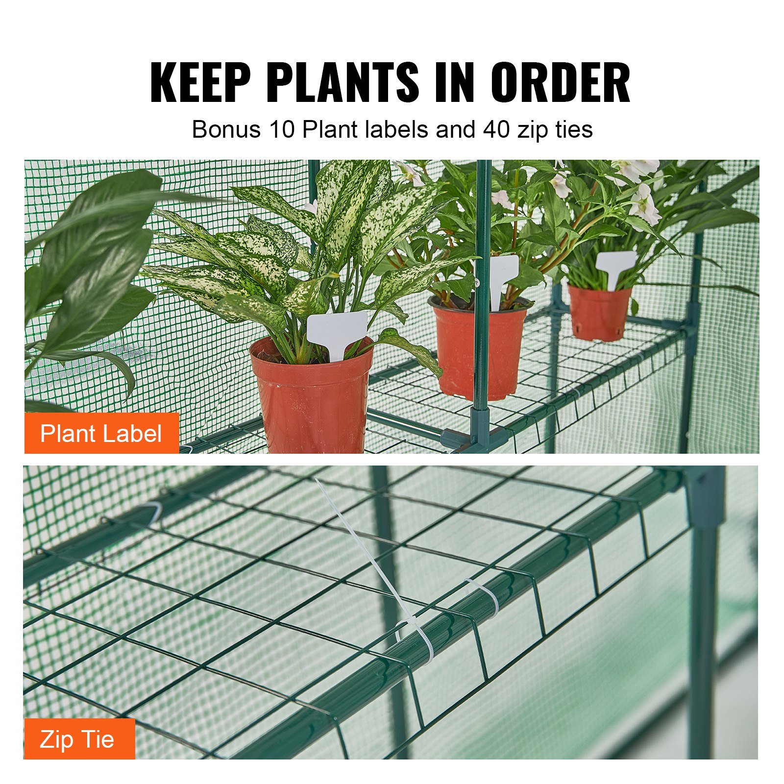 Portable Walk-in Greenhouse 4.6x4.6x6.6ft, Durable PE Cover, Zipper Door, Steel Frame w/Shelves