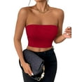 thumbnail image 2 of Womens Tube Tops Strapless Crop Tops Basic Backless Sleeveless Bandeau Going Out Cute 2025 Summer Outfits Wine Red S, 2 of 7
