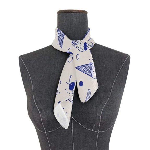 Square Scarf 24x24 Inch Navy Ice Cream Sketch Print Silky Satin Sun Protection Neck Scarf for Women Multi-Purpose Head Wrap Bandana for Hair Bag Decoration