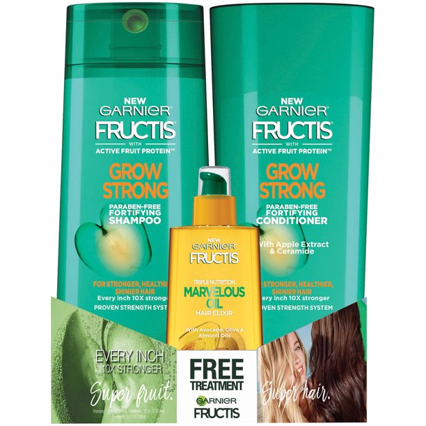 Garnier Fructis Grow Strong Shampoo & Conditioner Set with Bonus Treatment