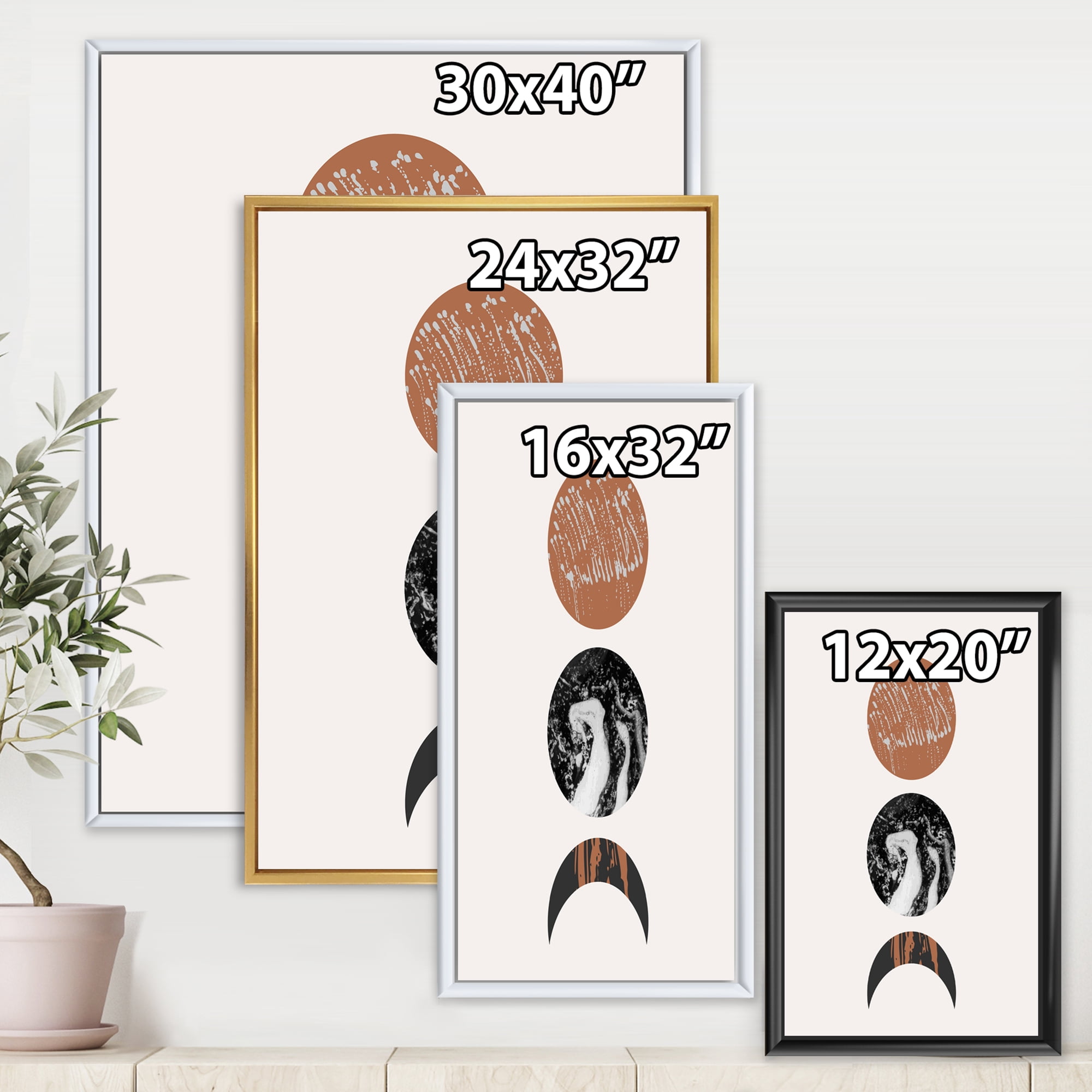 Designart 'Retro Shapes Abstract Moons and Suns' Modern Framed Canvas Wall Art Print