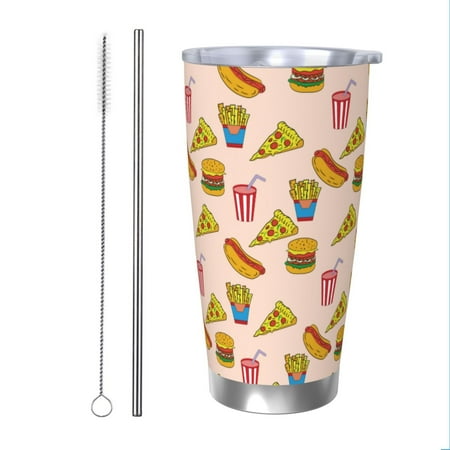 

Salouo Hamburger Pizza Coke Print 20oz Tumbler with Lid Stainless Steel Vacuum Insulated Tumbler Durable Insulated Coffee Mug Thermal Cup with Splash Proof Sliding Lid-Straw Two-piece Set