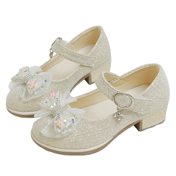 Mepaouo Girls Dress Shoes Glitter Princess Flower Mary Jane Kids Low Heels Party Wedding Prom Footwear