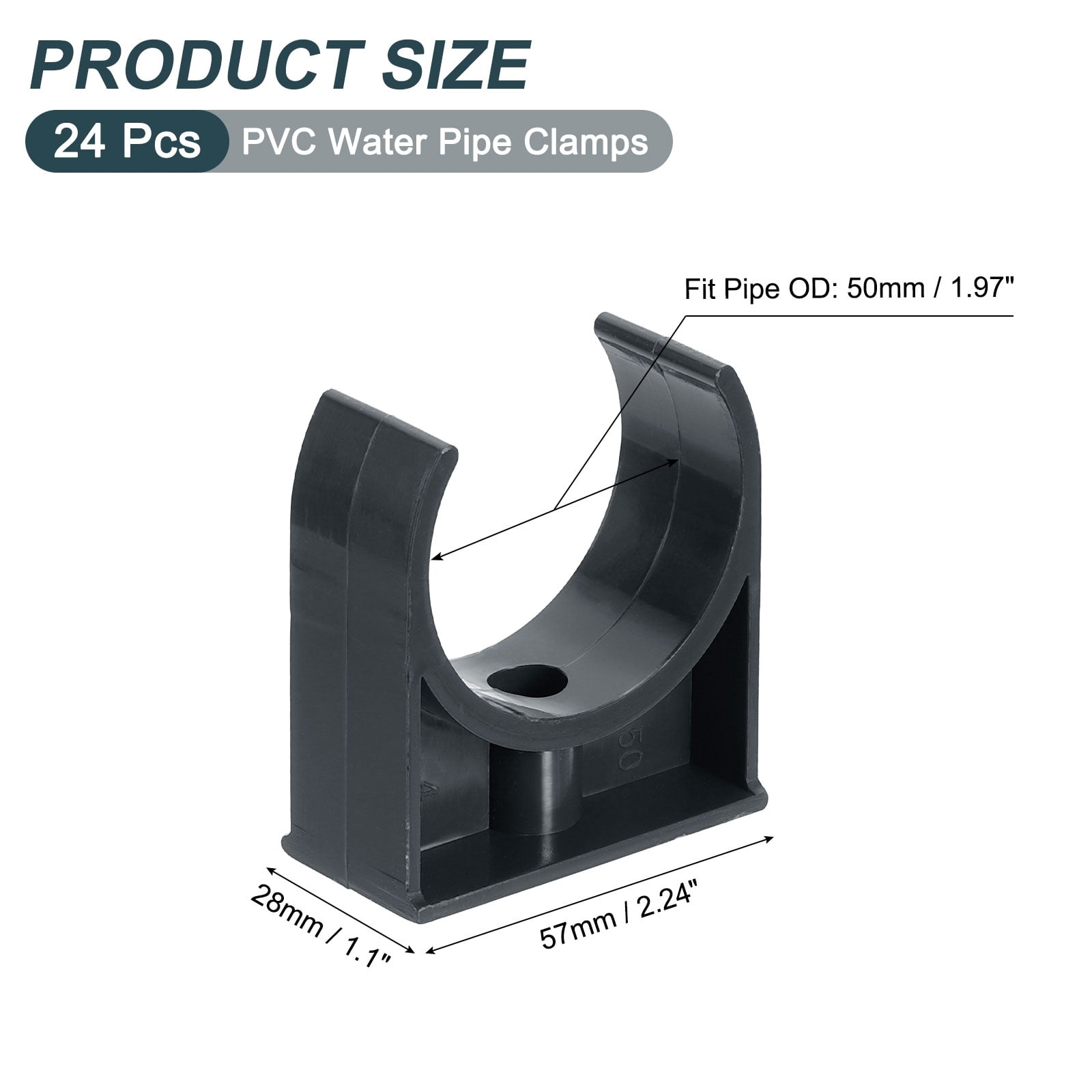 24Pack Water Pipe Clamps Clips, U-Shaped Holder Buckles for 50mm OD, Black