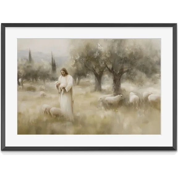 Good Shepherd Art Print: Jesus With Sheep, Christian Decor, Matte Canvas Stretched, Posters for Room Bedroom Living Room Bathroom Wall Decor, Posters & Art Prints, Gift.