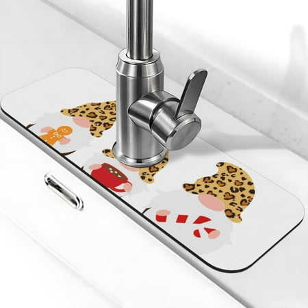 

Xecao Christmas Gnomes In Leopard for Kitchen Sink Splash Guard Faucet Mat Faucet Guard & Draining mat (15 X 5.5 )