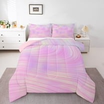 Manfei Pink Stripes 2pcs Bedding Comforter Set,Geometric Lines Twin Comforter Sets,Gradient Ombre Breathable Bedding Set,Microfiber Girls Bedroom Decor,Reversible