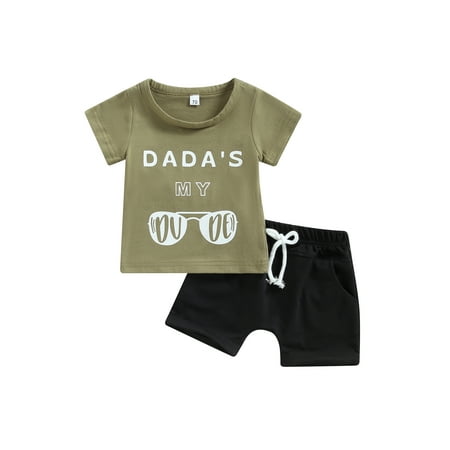 

Canrulo 2PCS Toddler Baby Boys Summer Clothes Short Sleeve Letter Cartoon Print Tops + Drawstring Shorts Set Green 0-6 Months