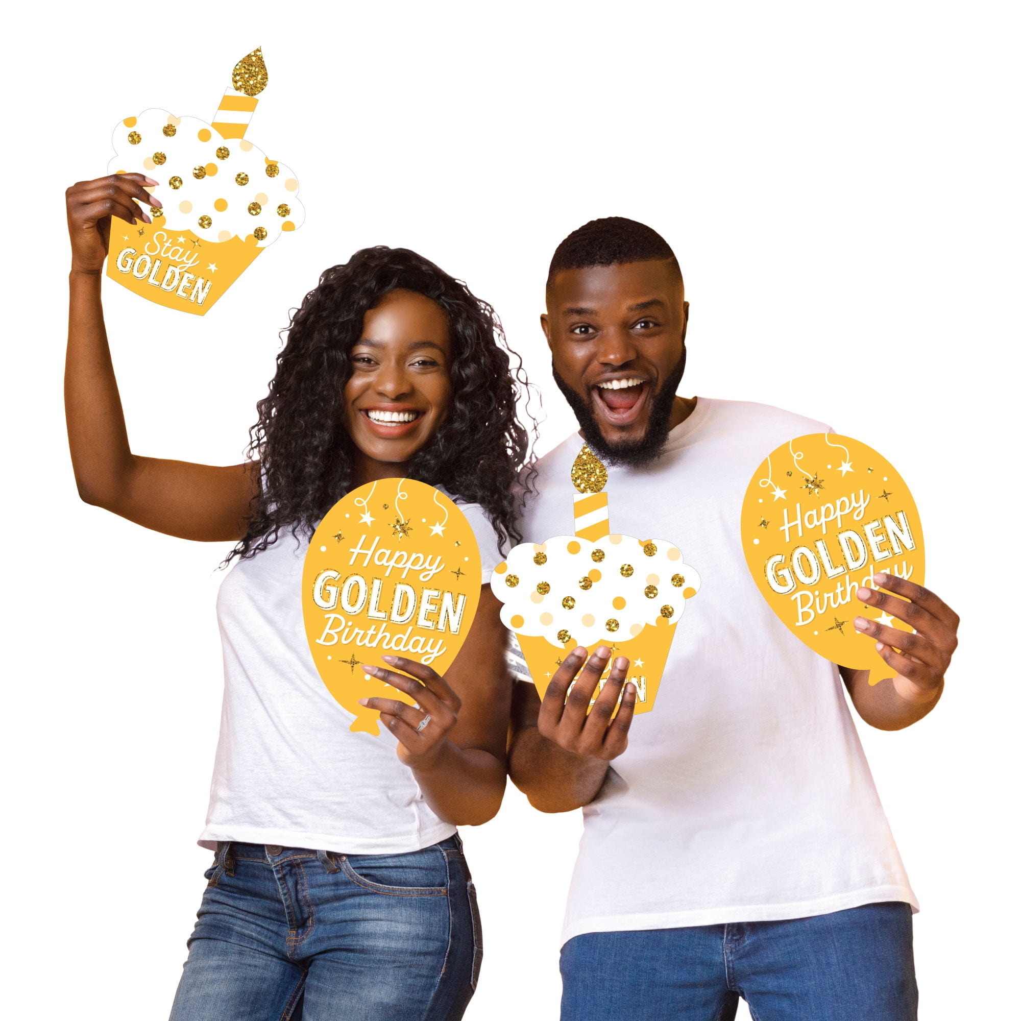 Big Dot of Happiness Golden Birthday - Yard Sign and Outdoor Lawn Decorations - Happy Birthday Party Yard Signs - Set of 8