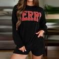 thumbnail image 2 of Women's Corduroy Shorts Set Long Sleeve Casual Outfit Autumn Letter Print Christmas Design Comfortable Home Wear Versatile Stylish, 2 of 2