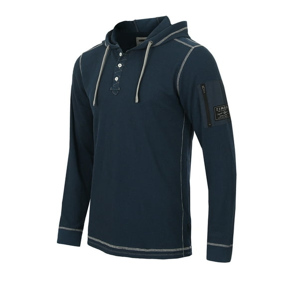 ZIMEGO Mens Waffle Pullover Hoodie - Long Sleeve Thermal Sweatshirt for Men, Navy, Large