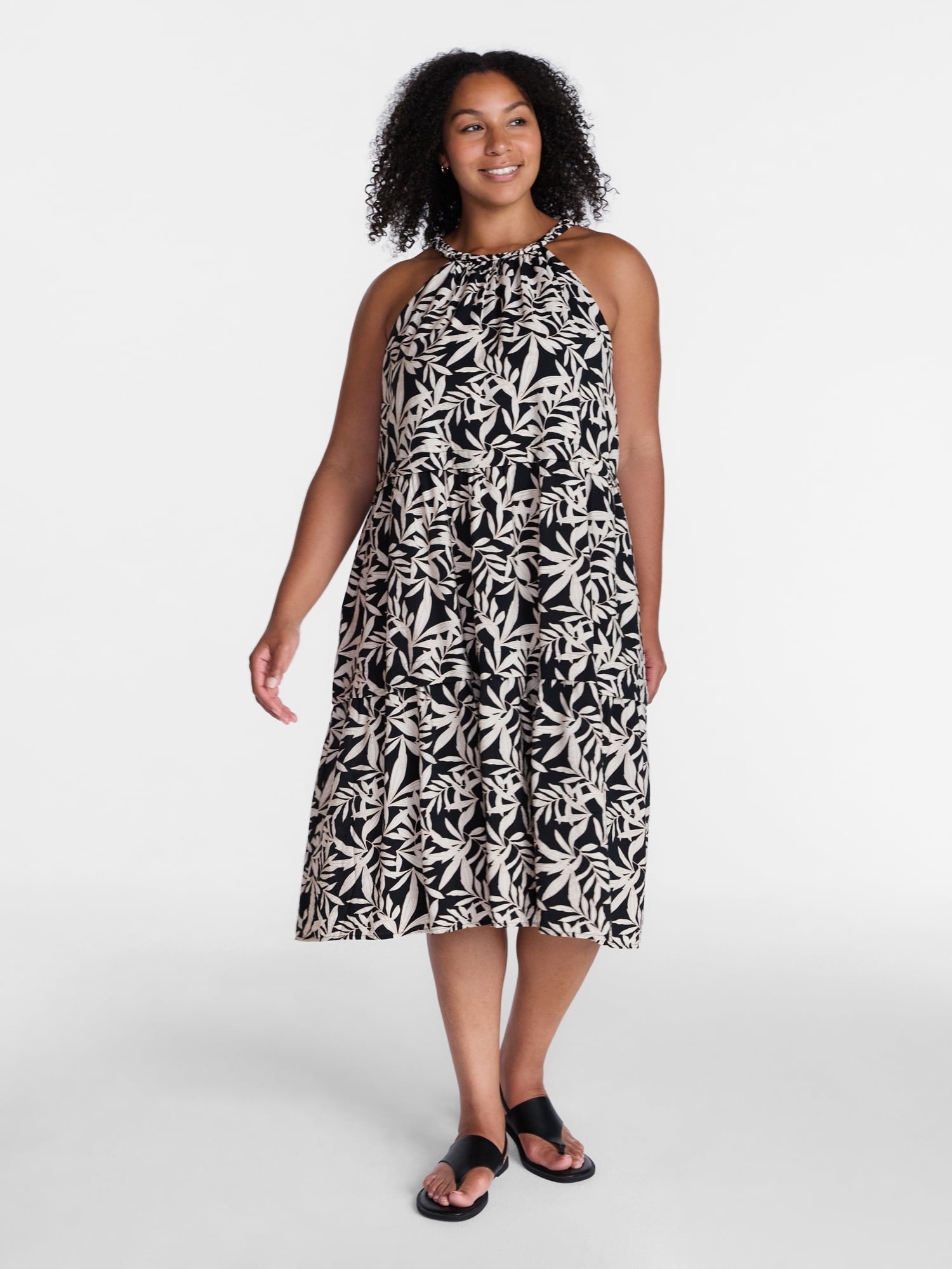 Time and Tru Women's Braided Halter Midi Dress, Sizes XS-XXXL