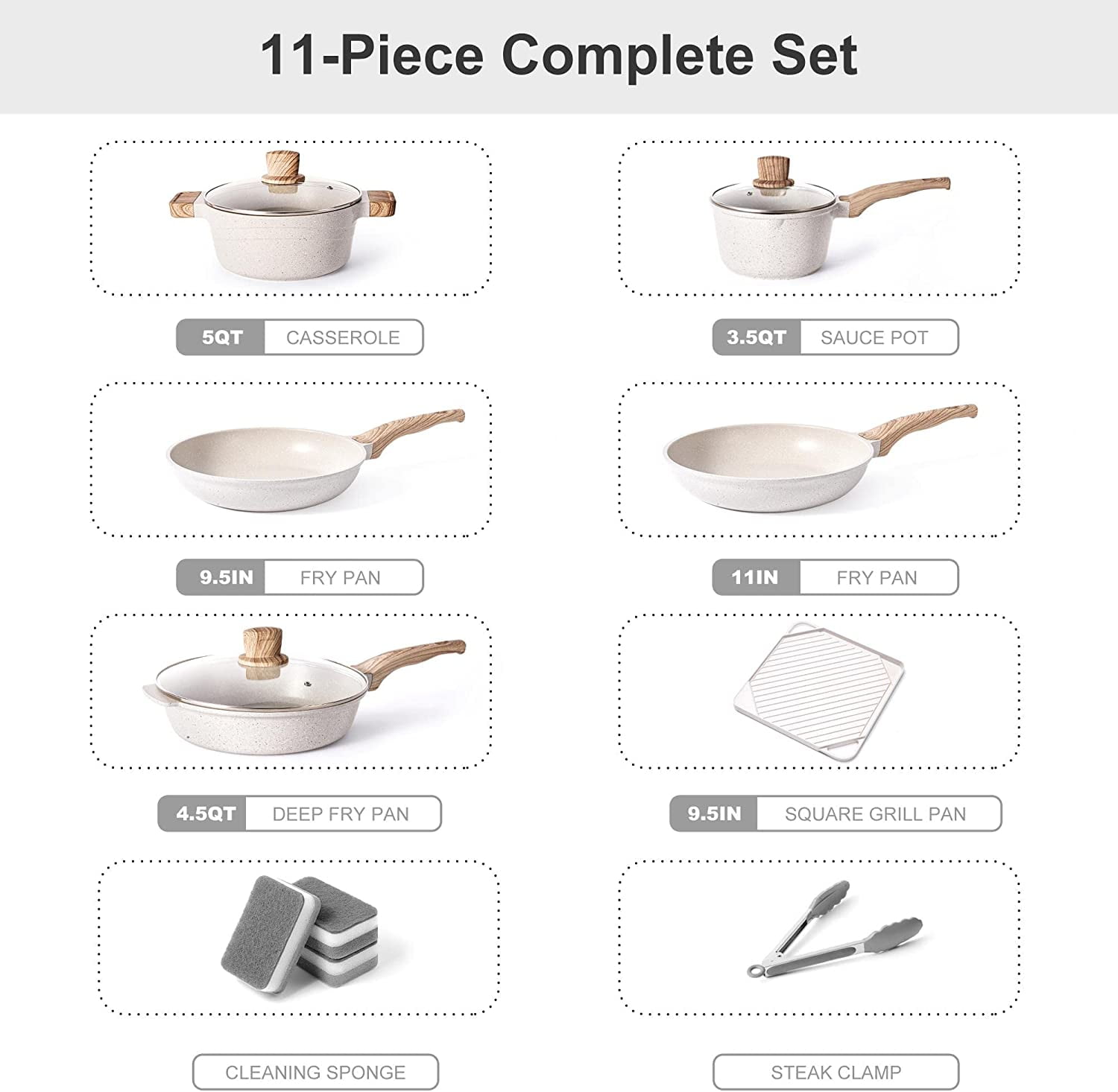 Caannasweis 20 Pieces Pots and Pans Non Stick Pan White Pot Sets Nonstick  Cookware Sets w/ Grill Pan & Reviews