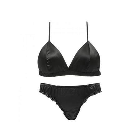 

SUPERHOMUSE Bikini Smooth Satin No Steel Ring 3/4 Cup Gathered Triangle Cup Bra + Panties Set S-L