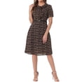 thumbnail image 2 of INSPIRE CHIC Vestido Vintage para Mujeres con Estampado Floral, Cuello Peter Pan, Largo a la Rodilla, Casual, Marrón, 2 of 6