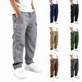 thumbnail image 3 of YaEYa Boys Cargo Pants Baggy Pull on School Uniform Pants Casual Drawstring Elastic Waisted Open Bottom Straight Leg Trousers with Pockets, 3 of 5