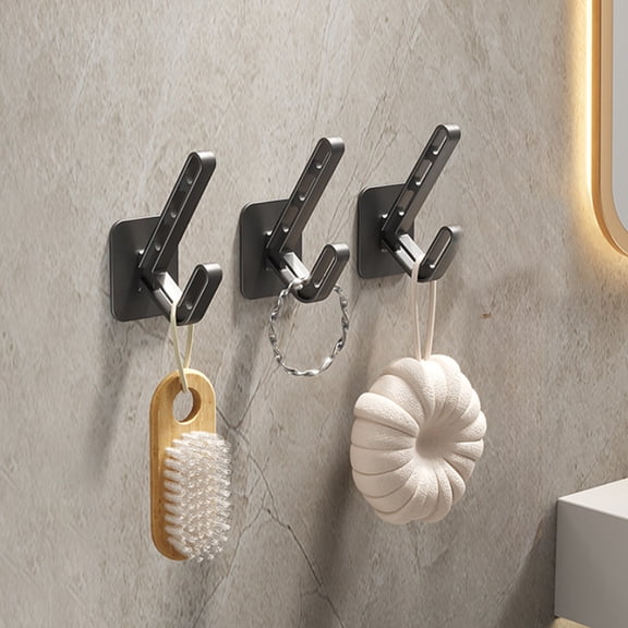 3-Pack No-Drill Adhesive Hooks – Damage-Free Wall Mounted Organizers for Bathroom, Closet & Entryway, Heavy Duty Plastic Hooks for Towels, Coats (Gray, Space-Saving 5lb Capacity)