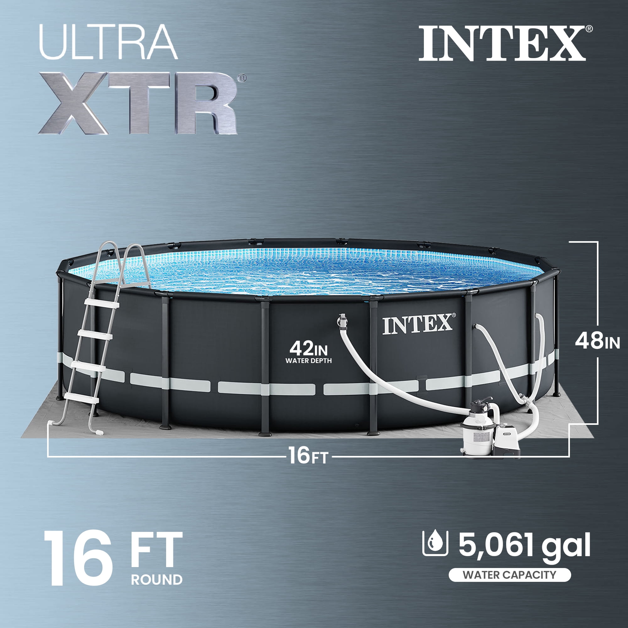 INTEX 16ft x 48in Ultra XTR Above Ground Swimming Pool, Sand Filter Pump, & Automatic Vacuum Cleaner