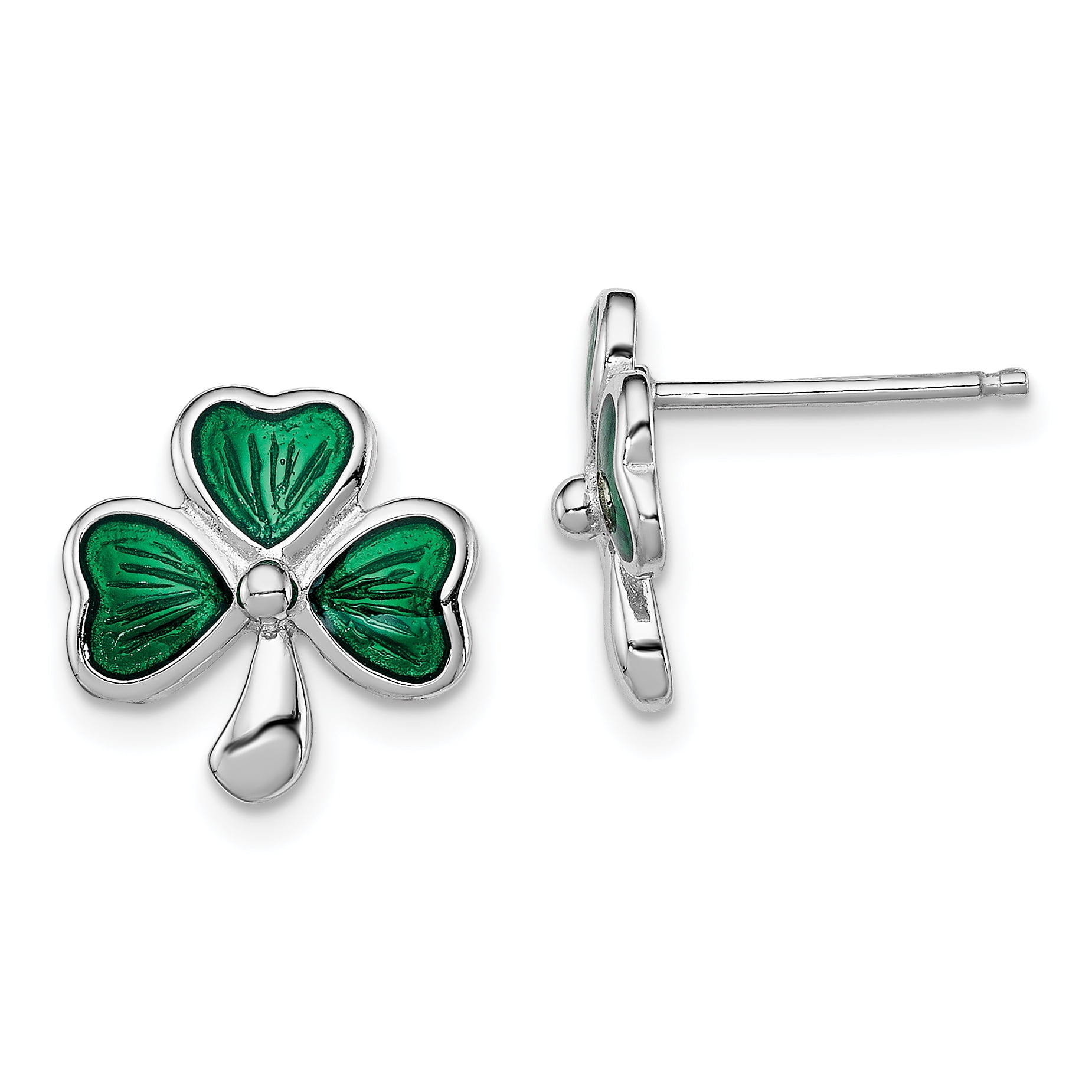 Primal Silver Sterling Silver Rhodium-plated Enamel Shamrock Post Earrings