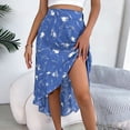 thumbnail image 5 of qolati 2023 Women's Summer Floral Boho Skirts Elastic High Waist Irregular Hem Midi Skirt Lightweight Slim Fit Flowy A-Line Beach Skirt, 5 of 7