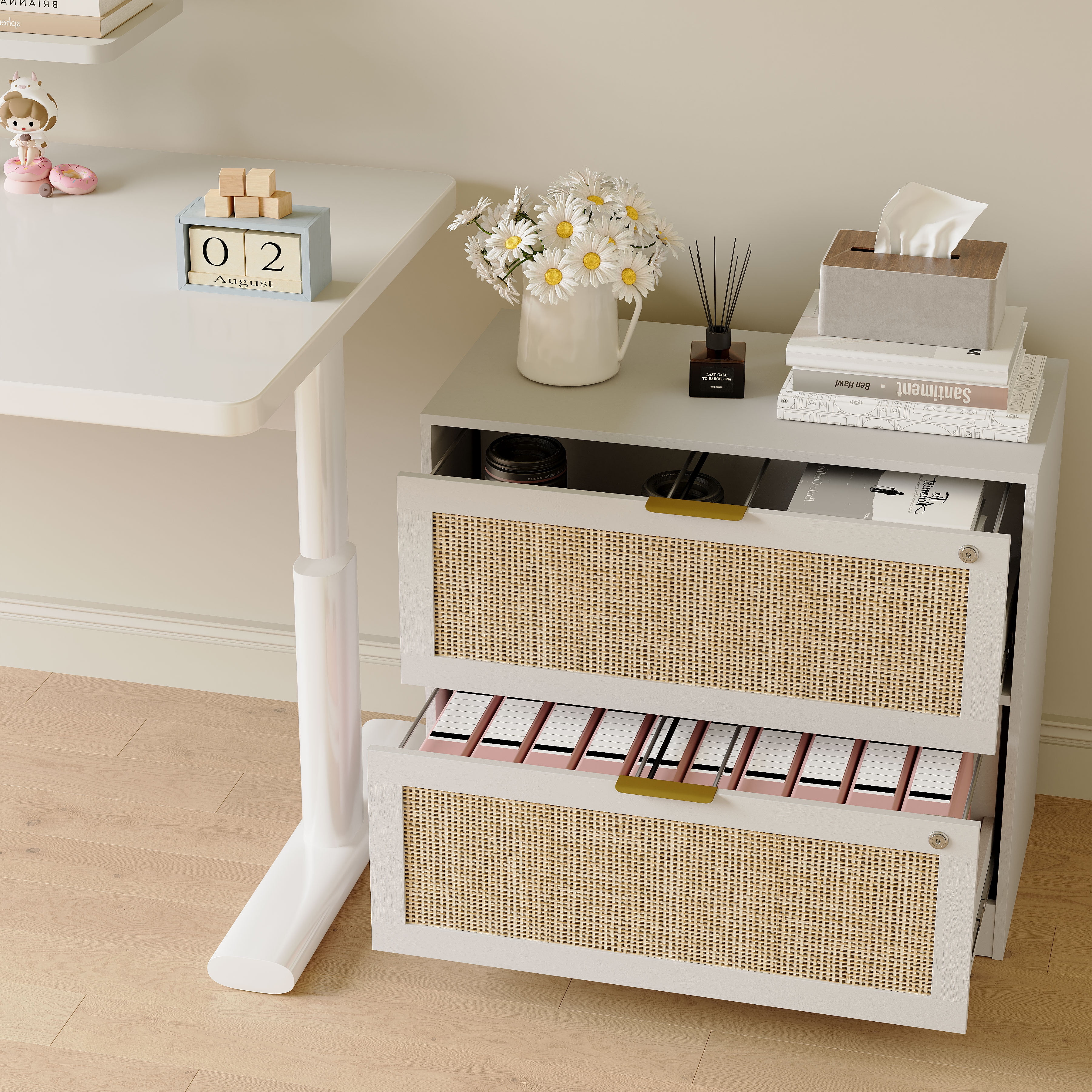 Coewske 2PCS 2-Drawer File Cabinet Lateral Filing Cabinet Printer Stand w/ Lock Home Office White