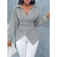 thumbnail image 5 of Summer Tops for Women Trendy Striped Button Front Long Sleeve Blouse Black XXL, 5 of 6