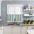 thumbnail image 3 of Window Tier Curtains 36 Inches Long Set of 2 Panels, Blue Yellow Striped Half Windows Rod Pocket Kitchen Curtains Farmhouse Navy Blue Ombre Stripes Small Kitchen Drapes for Bathroom Cafe 54x36, 3 of 5