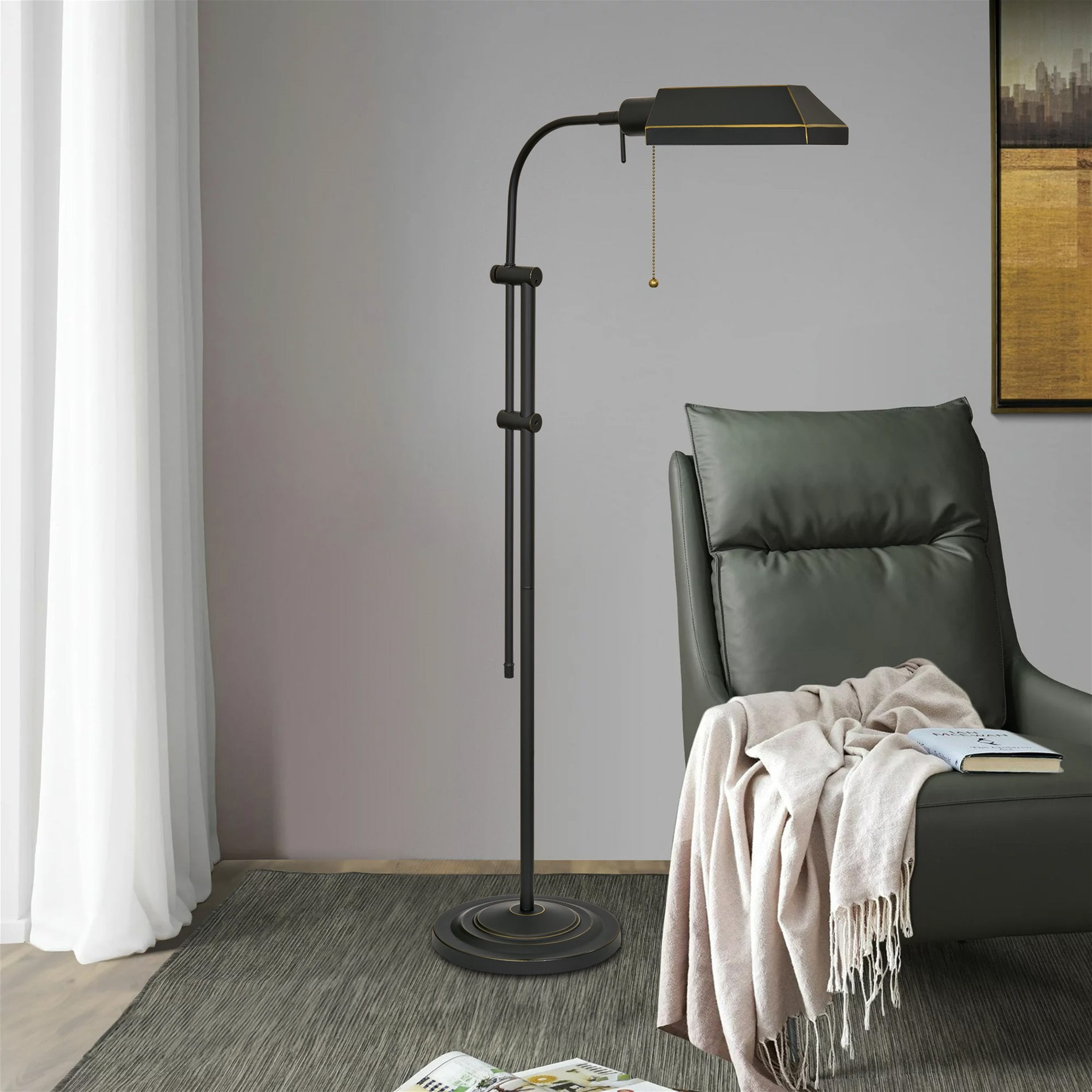 Kira Home Prescott 58" Adjustable Standing Pharmacy Floor Lamp, Includes 6W LED Bulb, Pivot Head for Hobby/Precise Task