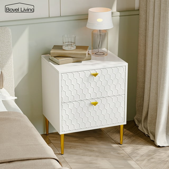 Boyel Living 2 Drawer Nightstand Free standing Storage Cabinet Sofa Side Storage Table Bedroom Accent Side Table, White