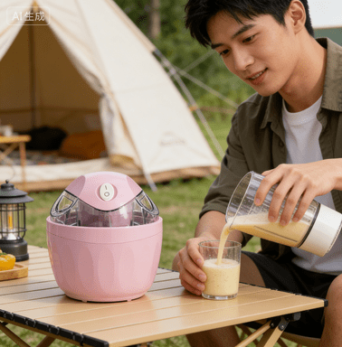 DIY Mini Ice Cream Maker, One-Touch Dessert Maker, Single Serving of Gelato, Frozen Yogurt, Compact Electric Makers for Kitchen, Family Treats (Pink)(Q)