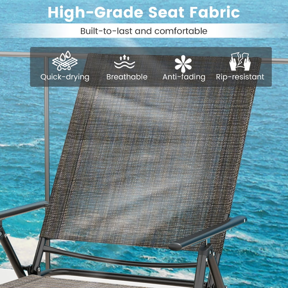 Aimee Lii 2 Piece Patio Folding Chaise Lounge Chairs Recliner with 6-Level Backrest, Patio Loungers, Coffee