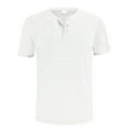 thumbnail image 3 of Dpytoraw Solid Color Imitation Linen Knitted Joint Breathable Men Casual Loose Comfortable Trendy Button Open Neck Short Sleeved T Shirt Oversized T-Shirts Men White XXL, 3 of 5