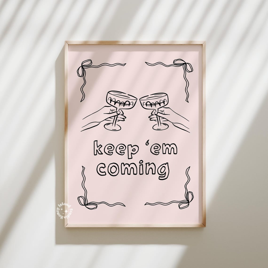 Girly Pink Bar Cart Martini Wall Art Living Room Gallery Wall Home And Bedroom Decor