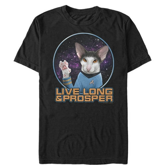 Men's Star Trek Cat Spock Live Long And Prosper Graphic Tee Black Medium