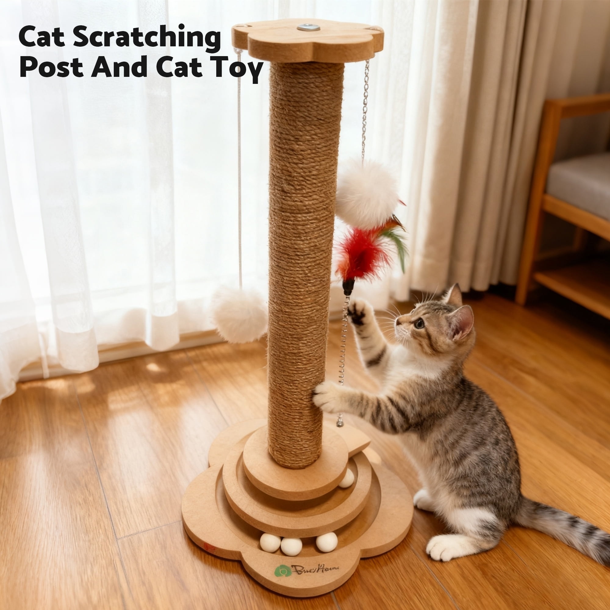 Butihome Functional Scratching Posts for Cats with Hanging Toys for Indoor