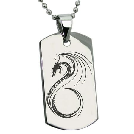 Stainless Steel Serpentine Dragon Engraved Dog Tag Pendant