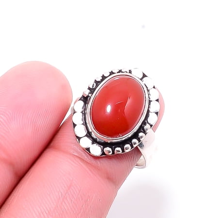 Carnelian - Brazil Gemstone 925 Sterling Silver Handmade Ring S.7.5 R30