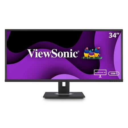 ViewSonic VG3456 34 Inch 21:9 UltraWide WQHD 1440P Monitor with Ergonomics Design USB Type C Docking Built-In Gigabit Ethernet for Home and Office
