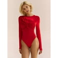 thumbnail image 3 of Bodysuits for Women Deep V Neck Twist Knot Fitted Long Sleeve Bodysuit Basic Tops Casual T Shirts Red XL, 3 of 7