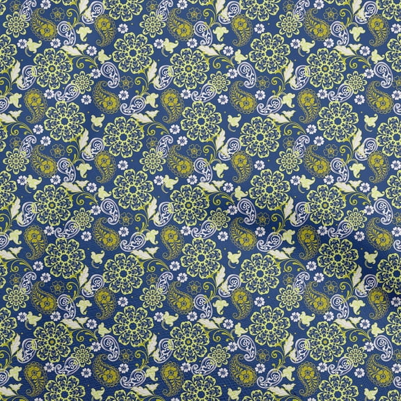 oneOone Georgette Viscose Royal Blue Fabric Paisleys Diy Clothing Quilting Fabric Print Fabric By Yard 42 Inch Wide