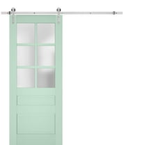 Sturdy Barn Door Frosted Glass | Veregio 7339 Oliva | 6.6FT Rail Hangers Heavy Hardware Set | Solid Panel Interior Doors-28" x 80"-Silver Rail