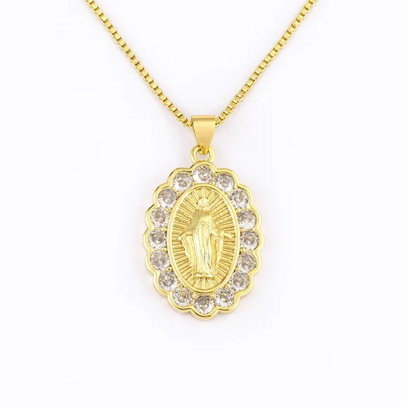 Catholicism Our Lady of Guadalupe Women Jewelry Golden Color Earrings Necklace14K Yellow Gold Zircon Gift
